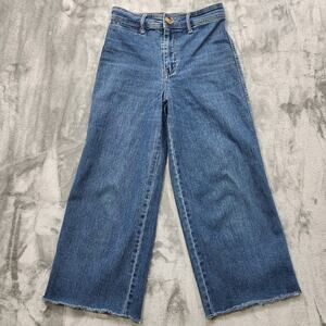 H&M Jeans Womens 2 Blue High Rise Crop Capri Raw Hem Wide Leg Stretch Casual